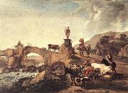 BERCHEM, Nicolaes Italian Landscape with Bridge  ddd Norge oil painting reproduction